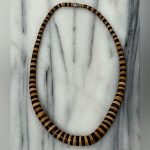 VTG Hawaiian Black and Brown Coconut Bead Surfer Necklace 14”